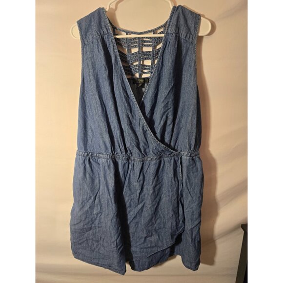 Jessica Simpson Womens Plus Size 2X Blue Denim Jean Shorts Romper Jumper - Picture 1 of 2